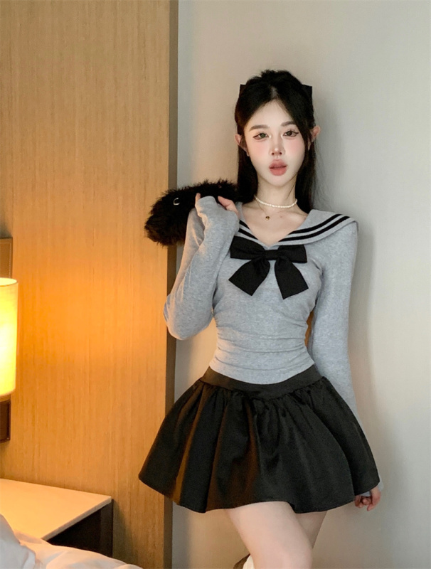 Human Fireworks Bow Tie Waist Top High Waist Skirt Suit
