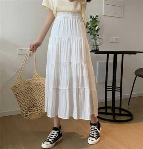 Spring new style Hong Kong style retro style high-waisted A-line cake chiffon skirt