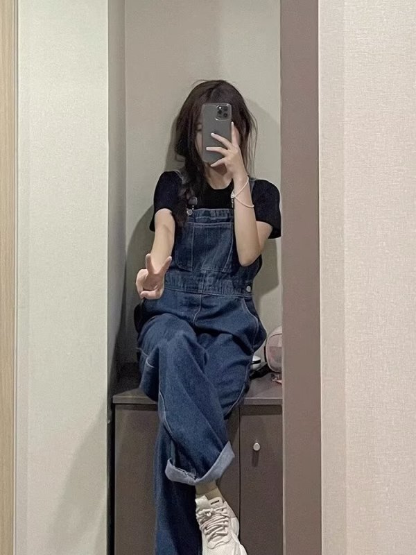 Internet celebrity denim overalls for women, summer salt-based niche design, short one-piece trousers
