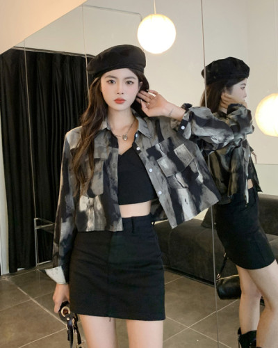 Early autumn new retro loose long-sleeved tie-dye suit shirt jacket for women