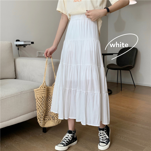 Spring new style Hong Kong style retro style high-waisted A-line cake chiffon skirt