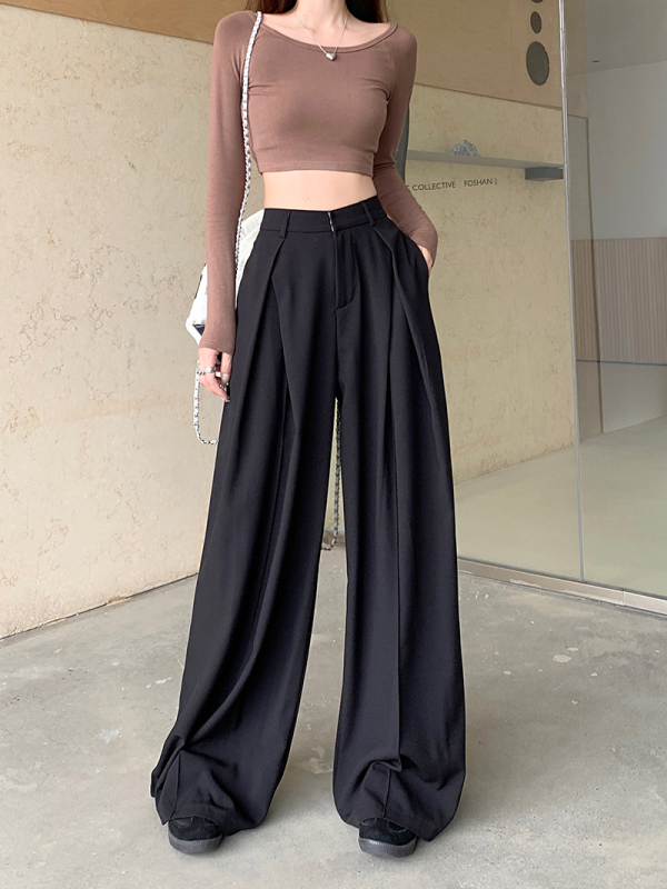 High-end suit pants, casual pants, women's autumn khaki pants, wide-leg pants, loose high-waisted drapey floor-length pants