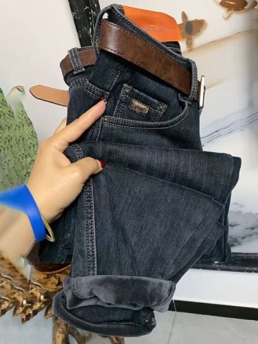 Simple straight jeans with velvet/without velvet, women's loose slimming dad pants ins trendy high waist nine-point pants