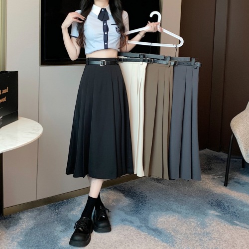 Summer new small black suit pleated skirt high waist slimming mid-length a-line skirt