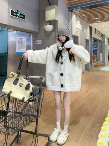 Korean Dongdaemun lazy style hooded knitted cardigan sweater jacket autumn and winter new style