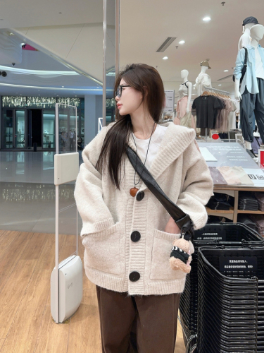 Korean Dongdaemun lazy style hooded knitted cardigan sweater jacket autumn and winter new style