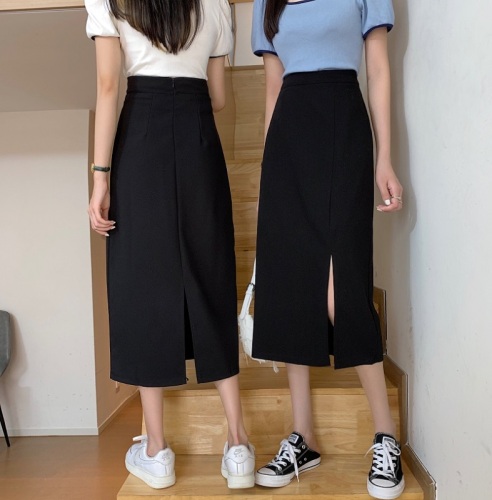 Korean style high-waisted slimming mid-length versatile A-line skirt with hip-covering skirt for women