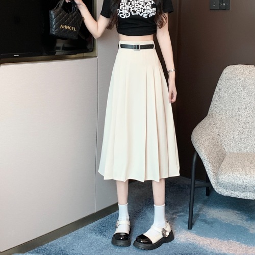 Summer new small black suit pleated skirt high waist slimming mid-length a-line skirt