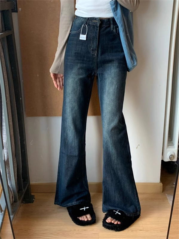 American retro bootcut jeans for women summer new high-waist slim loose floor-length wide-leg flared pants