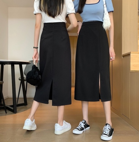 Korean style high-waisted slimming mid-length versatile A-line skirt with hip-covering skirt for women