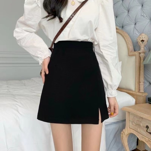 Short skirt for women in autumn high-waisted A-line slimming skirt new fashion black hip-hugging skirt hot girl short skirt