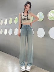Thin Tencel Jeans Women's Drapey and Slim 2024 Spring New Light Color High Waist Straight Ice Silk Wide Leg Pants