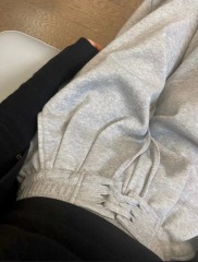 Designed sports gray wide-leg pants for fall and winter new style strapped plus velvet straight-leg floor mopping pants