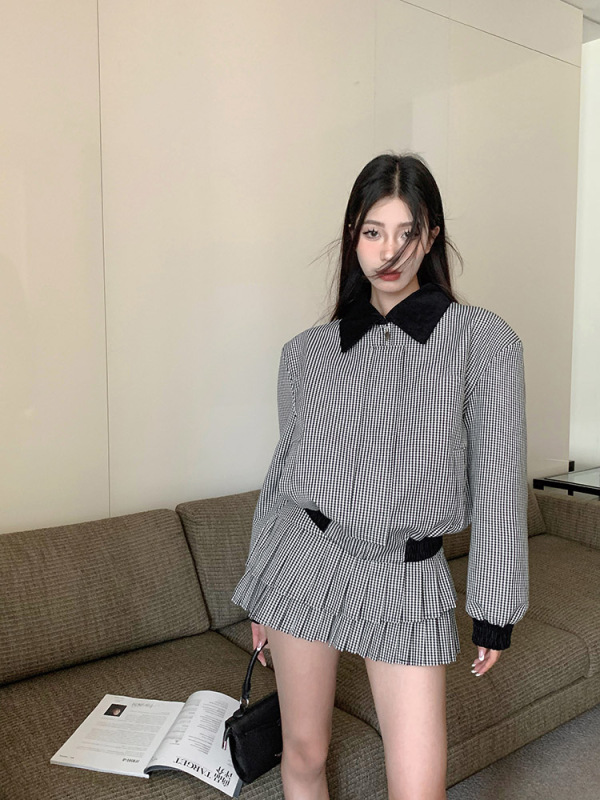 Original design American retro jacket women's autumn and winter casual sports suit skirt