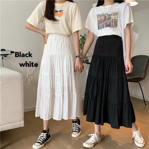 Spring new style Hong Kong style retro style high-waisted A-line cake chiffon skirt