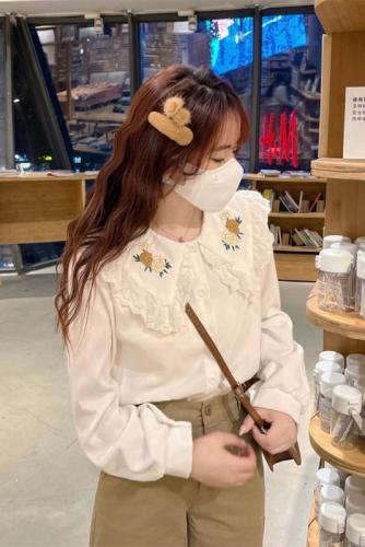 Sweet forest style embroidered doll collar long-sleeved shirt for women autumn new top shirt for women