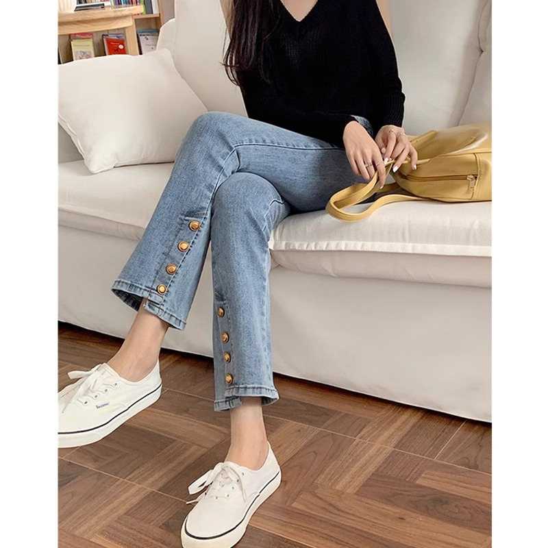 Women's plus size jeans 2024 new autumn style loose high-waisted straight wide-leg pants look slim and trendy