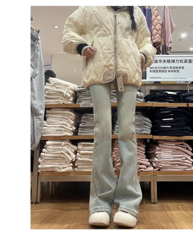 Light-colored bootcut jeans for women, autumn and winter 2024 new high-waist slim horse hoof pants, trendy elastic flared pants