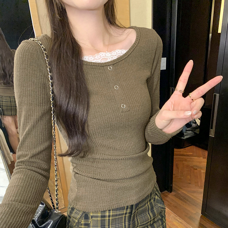 Right-shoulder slim-fitting bottoming shirt t-shirt for women autumn new fashion age-reducing style top