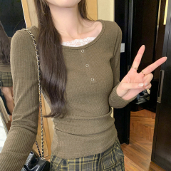 Right-shoulder slim-fitting bottoming shirt t-shirt for women autumn new fashion age-reducing style top