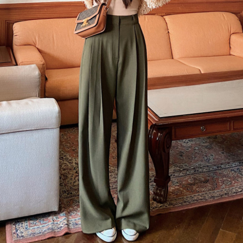 The size has been updated. Niche high-waist slimming pleated floor-length casual straight wide-leg suit pants in 5 colors