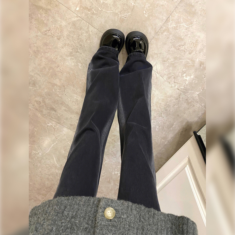 New micro-flared black jeans for women, spring and autumn design, small, high-waisted, slim-fitting pants, summer