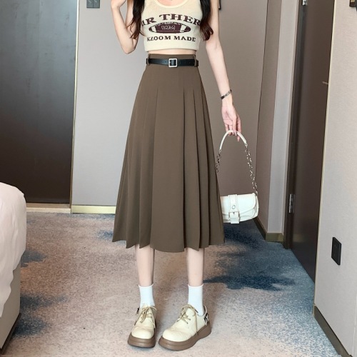 Summer new small black suit pleated skirt high waist slimming mid-length a-line skirt