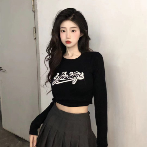 Autumn new short sweater long-sleeved bottoming shirt slim crop top