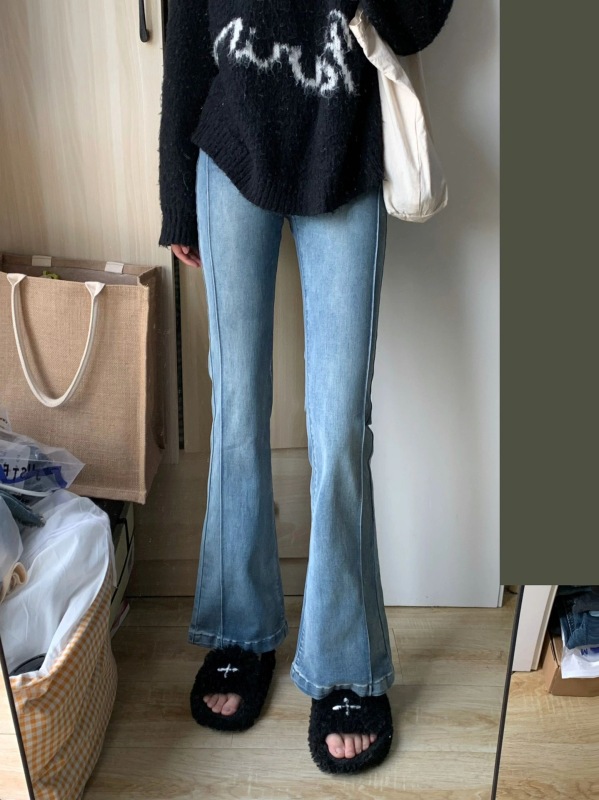 Micro-boot jeans women's new blue slim fit high-waisted flared horse hoof pants ins trend