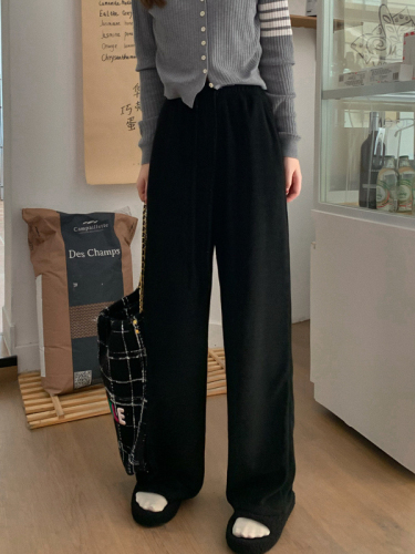 Soft waxy drawstring straight casual pants for women autumn and winter new pink high waist thickened wide leg pants floor mopping trousers