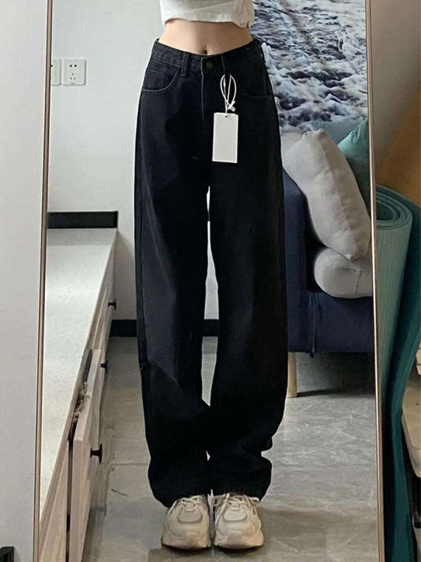 High-waisted jeans for women, straight-leg, loose, spring and autumn, large size, slimming and fat mm, pear-shaped figure, floor-length narrow wide-leg pants