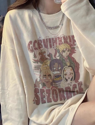 Pure cotton personalized printed long-sleeved T-shirt for women, white contrasting color, simple inner layer, high-end bottoming top