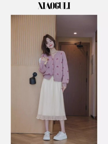 Wool sweater for women 2024 spring Korean style puff sleeve loose slimming cardigan short long sleeve top