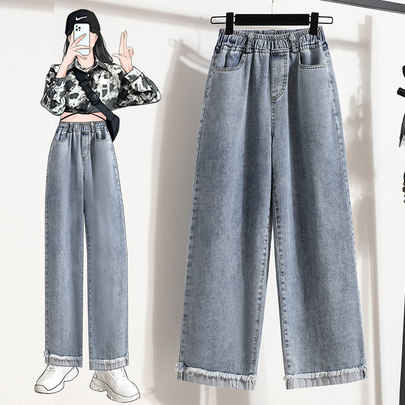 High-waisted wide-leg trousers, washed wide-leg straight trousers, rolled hem trousers, nine-quarter trousers, plus size