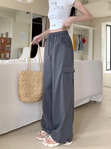 Solid color overalls American casual pants women's summer new high-waist straight design wide-leg pants