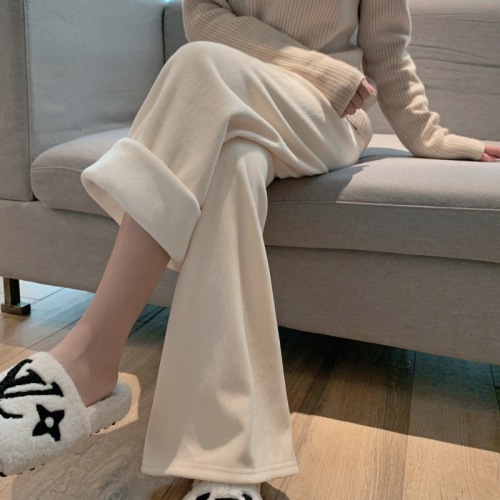 Thickened velvet chenille wide-leg pants, cream pants, Korean style loose and versatile anti-static casual pants