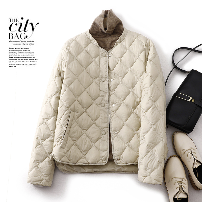 New winter loose and fashionable diamond check down jacket stand collar warm jacket for women