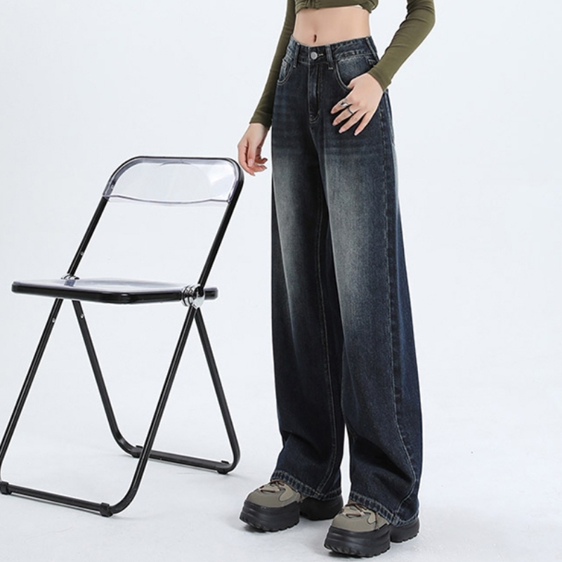Thin velvet, black and gray design, narrow jeans, loose straight wide-leg pants, retro and versatile, slimming and floor-length