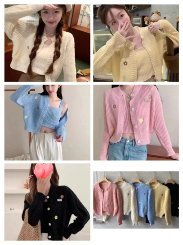 Gentle style short sweater jacket for women loose 2024 spring and autumn new Korean style knitted cardigan top two-piece set