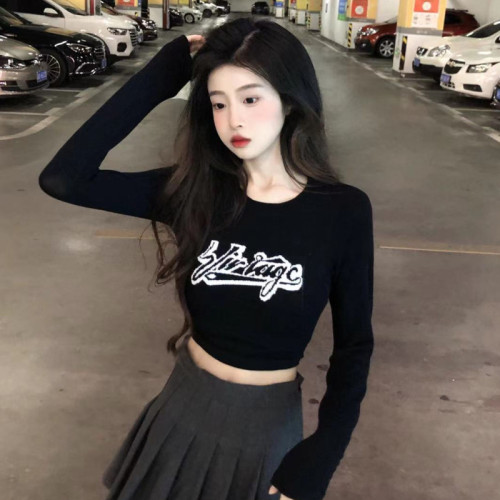 Autumn new short sweater long-sleeved bottoming shirt slim crop top