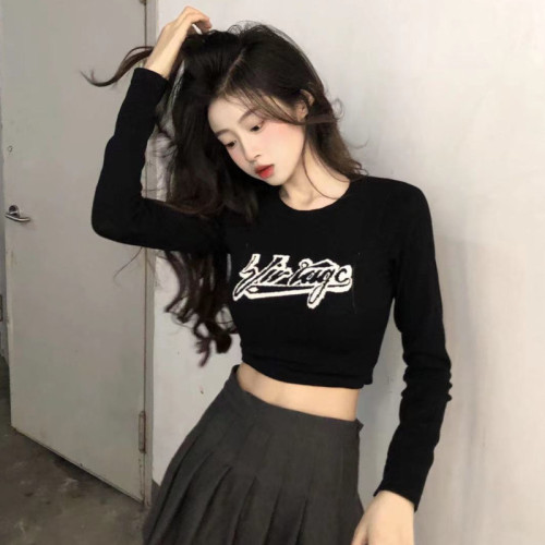 Autumn new short sweater long-sleeved bottoming shirt slim crop top