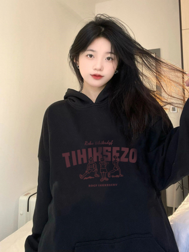 Pure cotton Chinese cotton composite milk silk 320g silver fox velvet 420g round neck hooded double hood loose sweatshirt