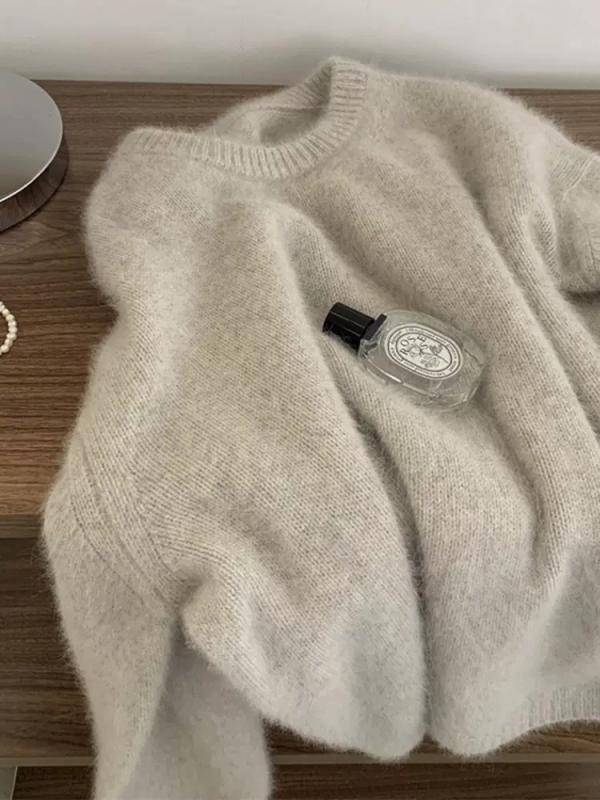 Raccoon velvet soft waxy pullover sweater for women in winter high-end lazy loose wool sweater base layer top