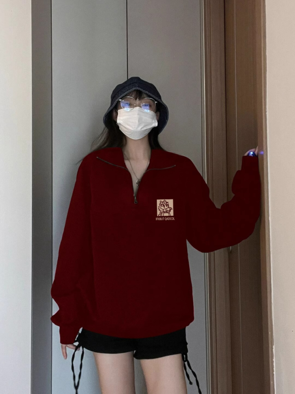 Special price anti-cotton Chinese cotton composite milk silk 300g/silver fox velvet 400g Polo collar half-zip sweatshirt for women