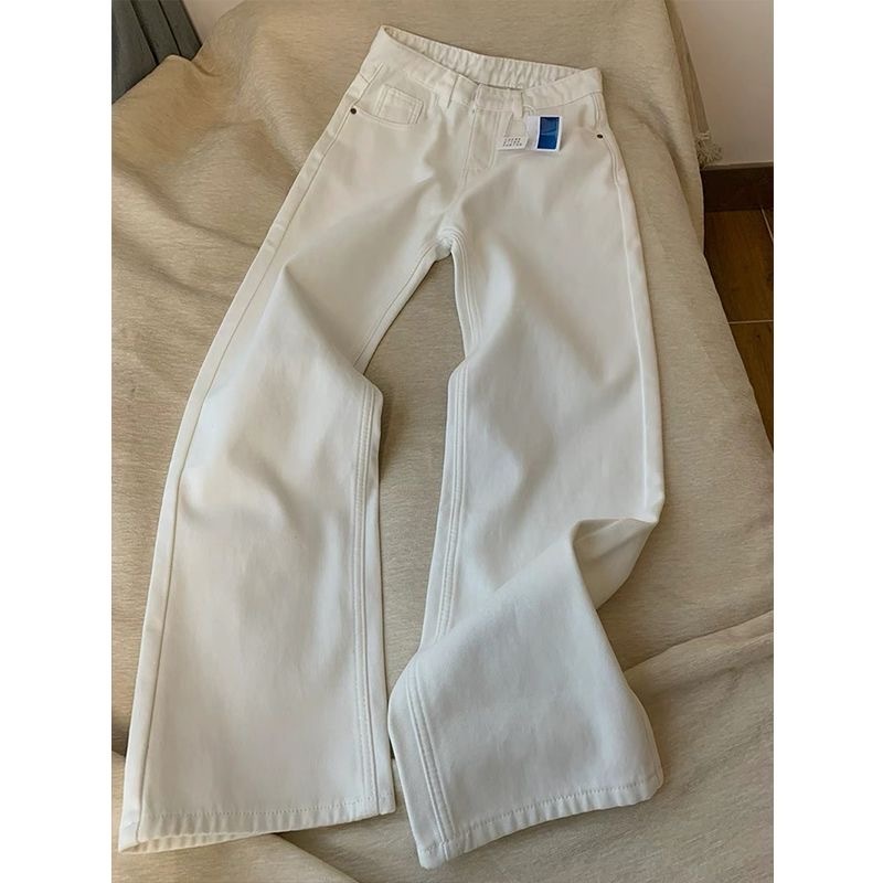 Ready stock~White jeans women's new high waist slimming wide leg straight floor mopping pants