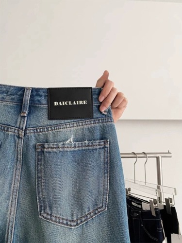 Ripped wide-leg jeans for women, new style, high-waisted, large size, pear-shaped, small, loose, slimming, straight-leg pants