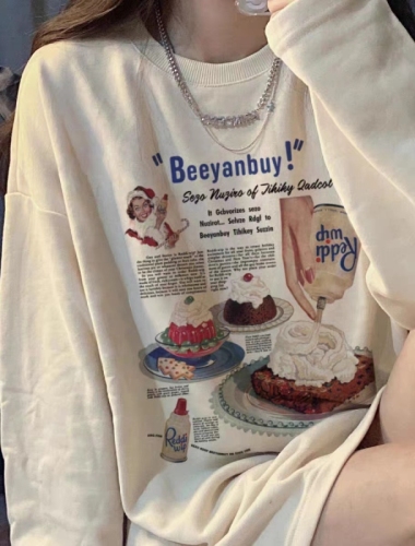 Pure cotton personalized printed long-sleeved T-shirt for women, white contrasting color, simple inner layer, high-end bottoming top