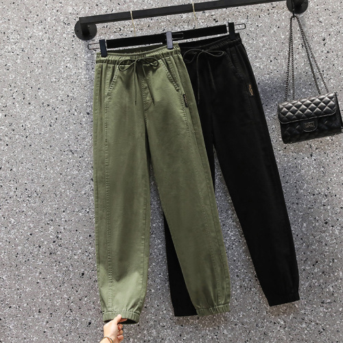 New large size loose high waisted simple nine-point overalls fat mm harem casual dad pants