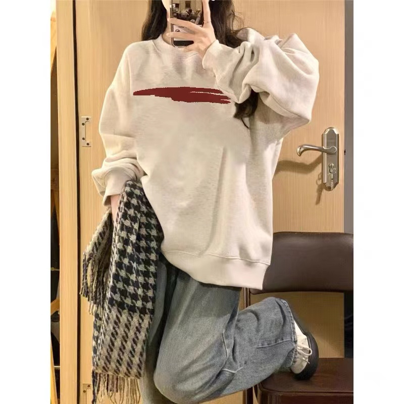 Pure cotton Chinese cotton 320g round neck sweatshirt for women autumn thin winter thickened silver fox velvet 420g round neck sweatshirt for women