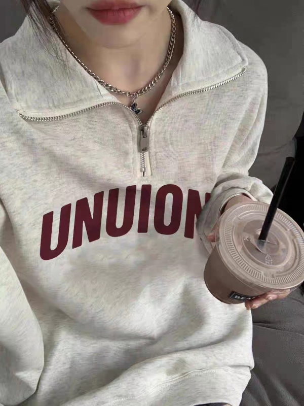 Thin Chinese cotton milk silk plus velvet Chinese cotton silver fox velvet Designed Polo collar half-zip lapel long-sleeved sweatshirt
